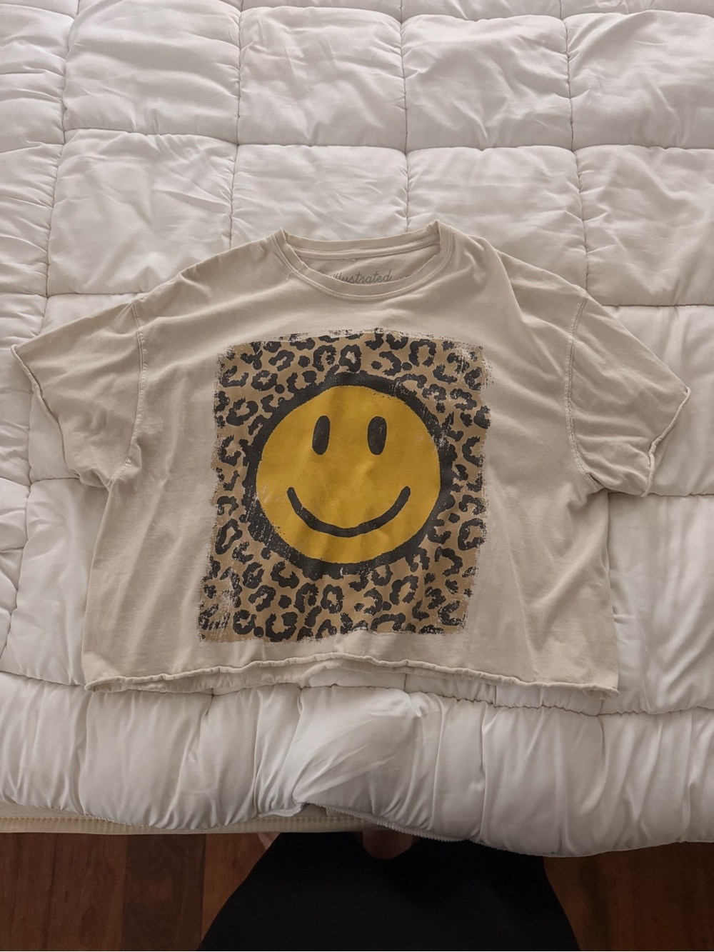 Cream Leopard Smiley Crop Tee